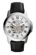 Fossil Grant Automatic Skeleton White Dial Black Leather Strap Watch for Men - ME3101
