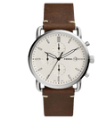 Fossil The Commuter White Dial Brown Leather Strap Watch for Men - FS5402