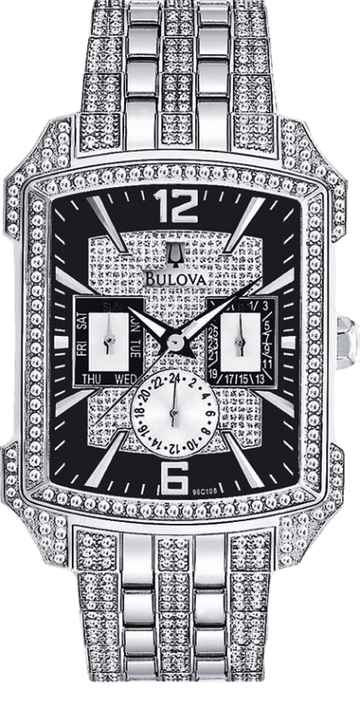 Bulova Crystal Collection Black Dial Silver Steel Strap Watch for Men - 98C108