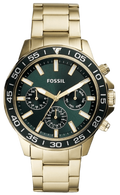 Fossil Bannon Multifunction Chronograph Green Dial Gold Steel Strap Watch for Men - BQ2493
