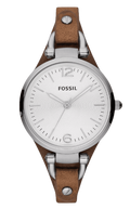 Fossil Georgia White Dial Brown Leather Strap Watch for Women - ES3060
