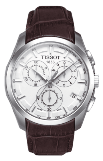 Tissot Couturier Chronograph White Dial Brown Leather Strap Watch For Men - T035.617.16.031.00