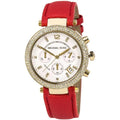 Michael Kors Parker Chronograph White Dial Pink Leather Strap Watch for Women - MK2297