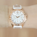 Guess Swirl Quartz Silver Dial White Rubber Strap Watch For Women - W1096l2