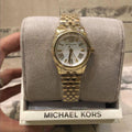 Michael Kors Lexington Quartz Silver Dial Gold Steel Strap Watch For Women - MK3229