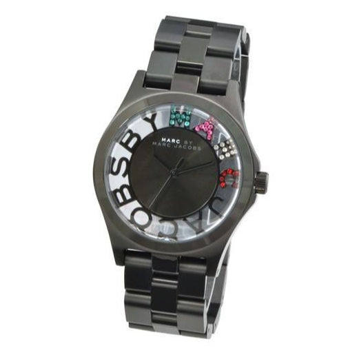 Marc Jacobs Henry Skeleton Black Dial Black Steel Strap Watch for Women - MBM3265
