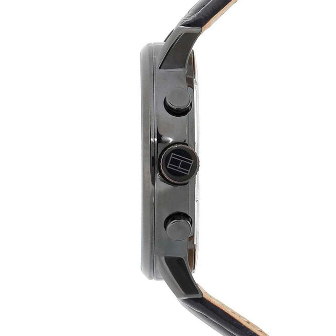 Tommy Hilfiger Aden Chronograph Black Dial Black Leather Strap Watch for Men - 1791310