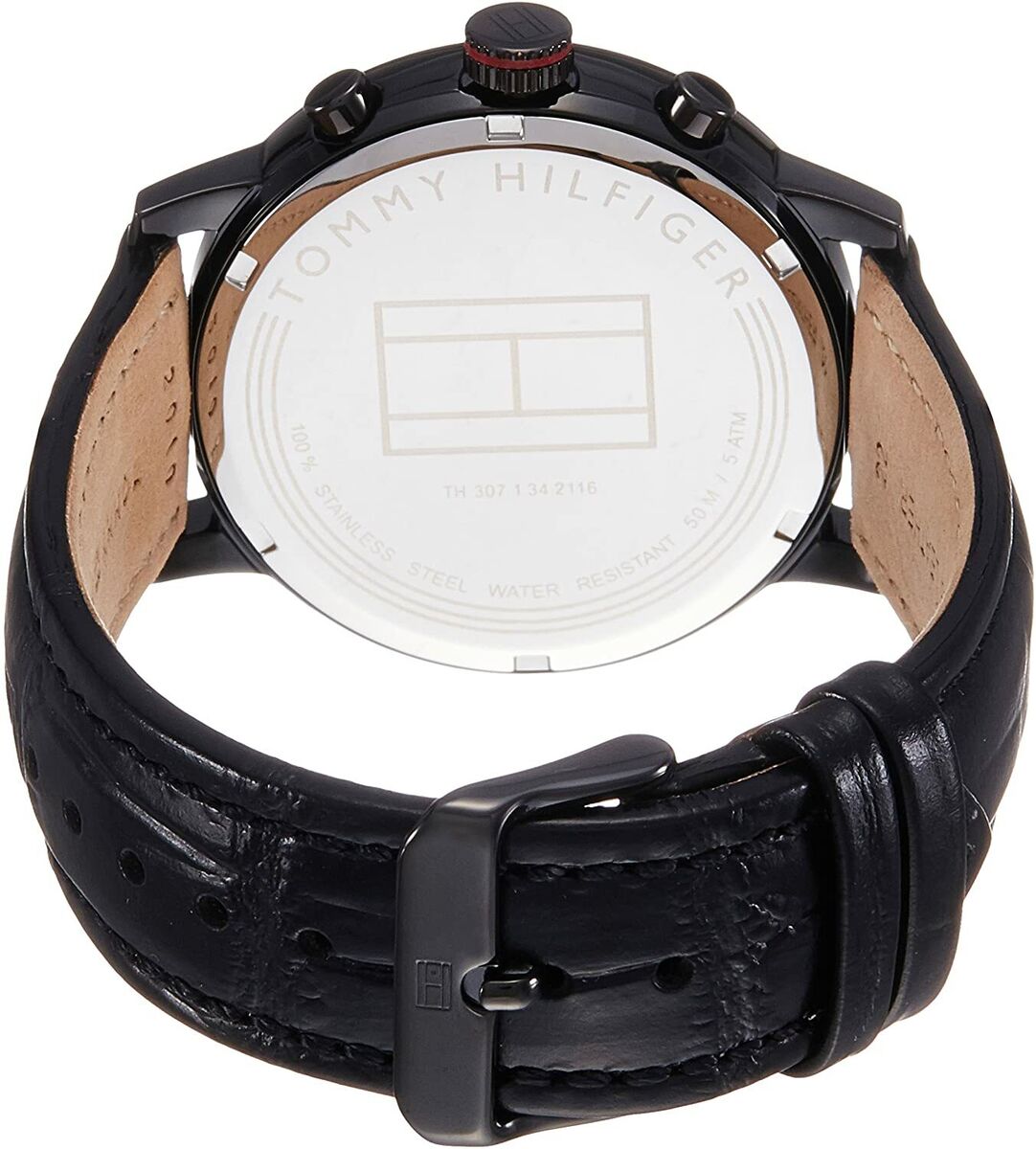 Tommy Hilfiger Aden Chronograph Black Dial Black Leather Strap Watch for Men - 1791310