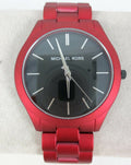 Michael Kors Slim Runway Quartz Black Dial Red Steel Strap Watch for Men - MK8712
