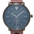 Versace V-Circle Manifesto Black Dial Maroon Leather Strap Watch for Men - VBQ040017