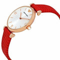 Emporio Armani Gianni T Bar Silver Dial Red Leather Strap Watch For Women - AR1876