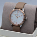 Michael Kors Layton Mother of Pearl White Dial Brown Leather Strap Watch For Women - MK2910