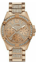 Guess Frontier Chronograph Crystals Rose Gold Dial Rose Gold Steel Strap Watch for Men - W0799G3