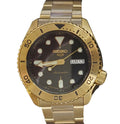 Seiko 5 Sports Automatic Black Dial Gold Steel Strap Watch For Men - SRPK18