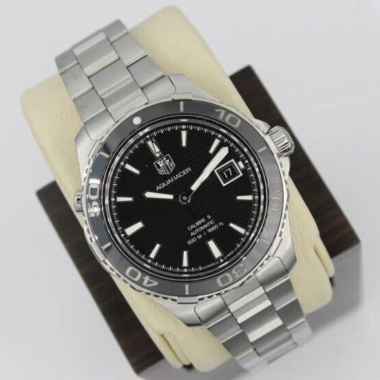Tag Heuer Aquaracer Caliber 5 Automatic Black Dial Silver Steel Strap Watch for Men - WAK2110.BA0830