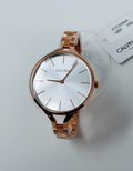 Calvin Klein Graphic Silver Dial Rose Gold Steel Strap Watch for Women - K7E23646