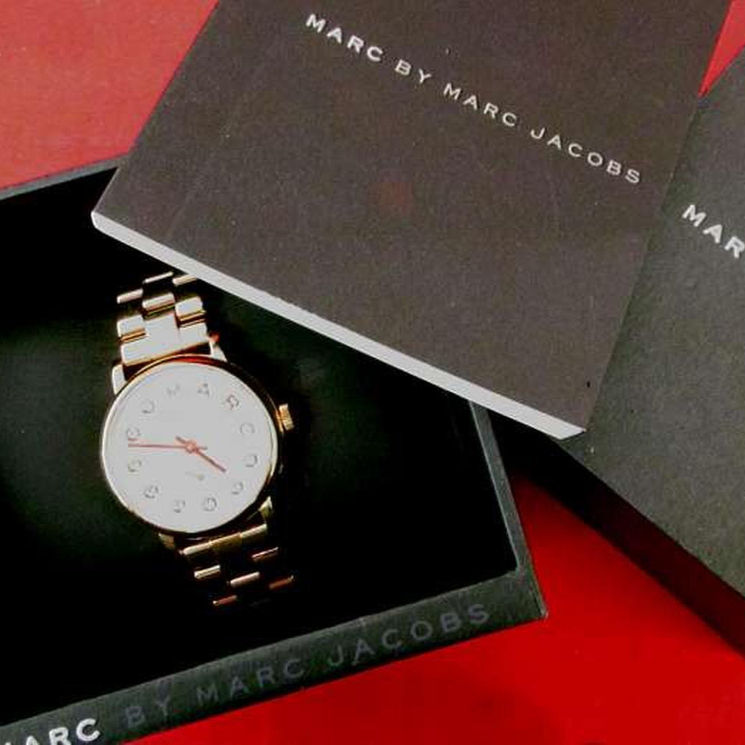 Marc Jacobs Baker Dexter White Dial Rose Gold Steel Strap Watch for Women - MBM3443