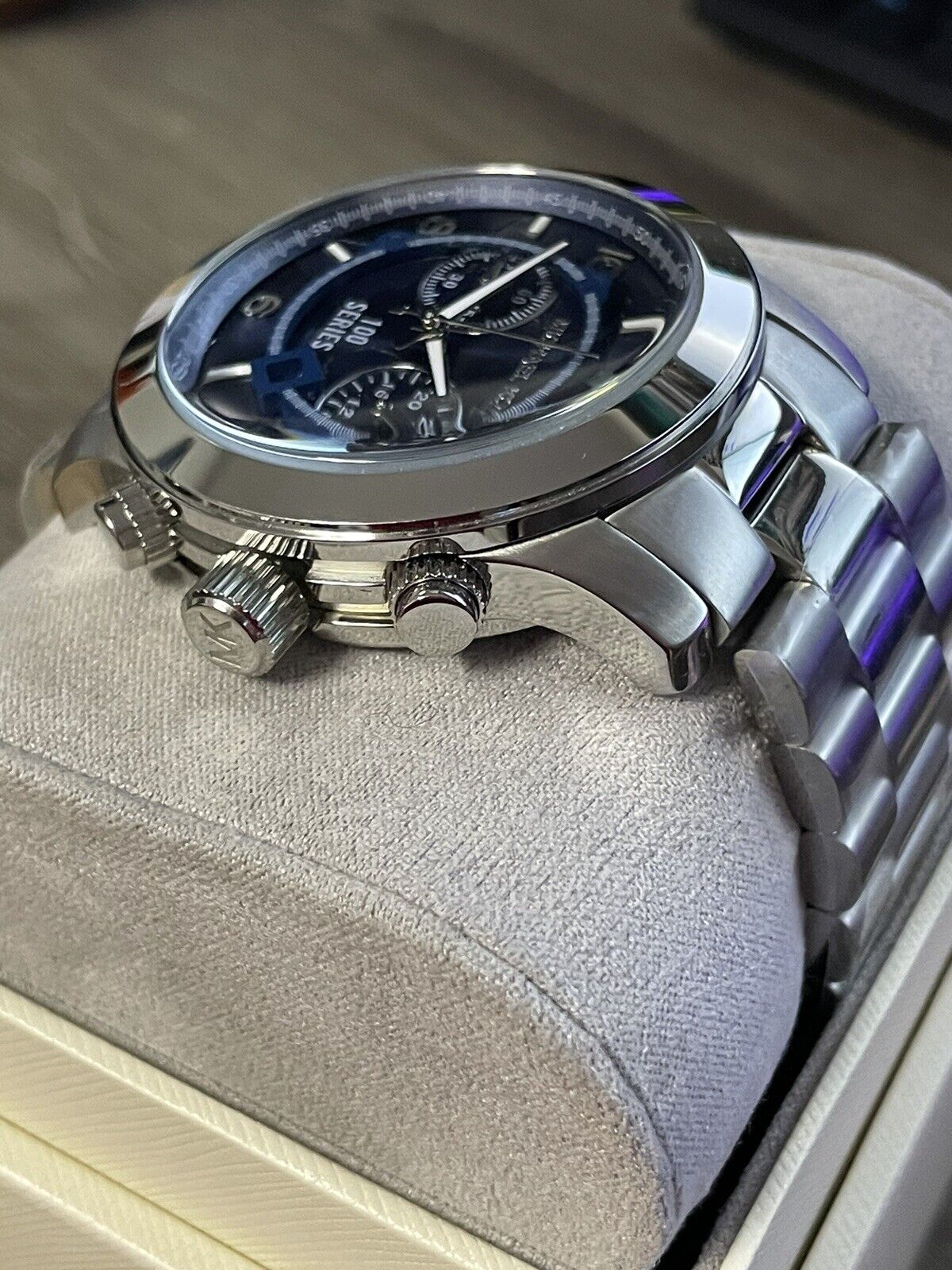 Michael Kors Stop Hunger Chronograph Blue Dial Silver Steel Strap Watch for Men - MK8314