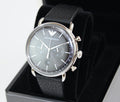 Emporio Armani Aviator Chronograph Black Dial Black Leather Strap Watch For Men - AR11143