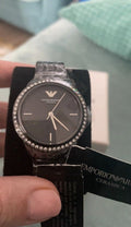 Emporio Armani Crystal Ceramica Black Dial Black Steel Strap Watch For Women - AR1478