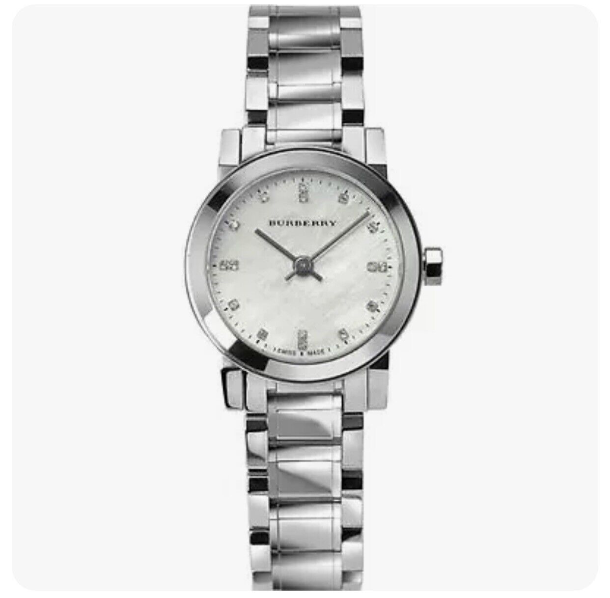 Burberry The City Diamonds Mother of Pearl Dial Silver Steel Strap Watch for Women - BU9224