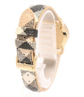 Burberry The City Gold Dial Haymarket Brown Leather Strap Watch for Women - BU9219
