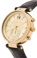 Michael Kors Sawyer Champagne Dial Black Leather Strap Watch for Women - MK2433