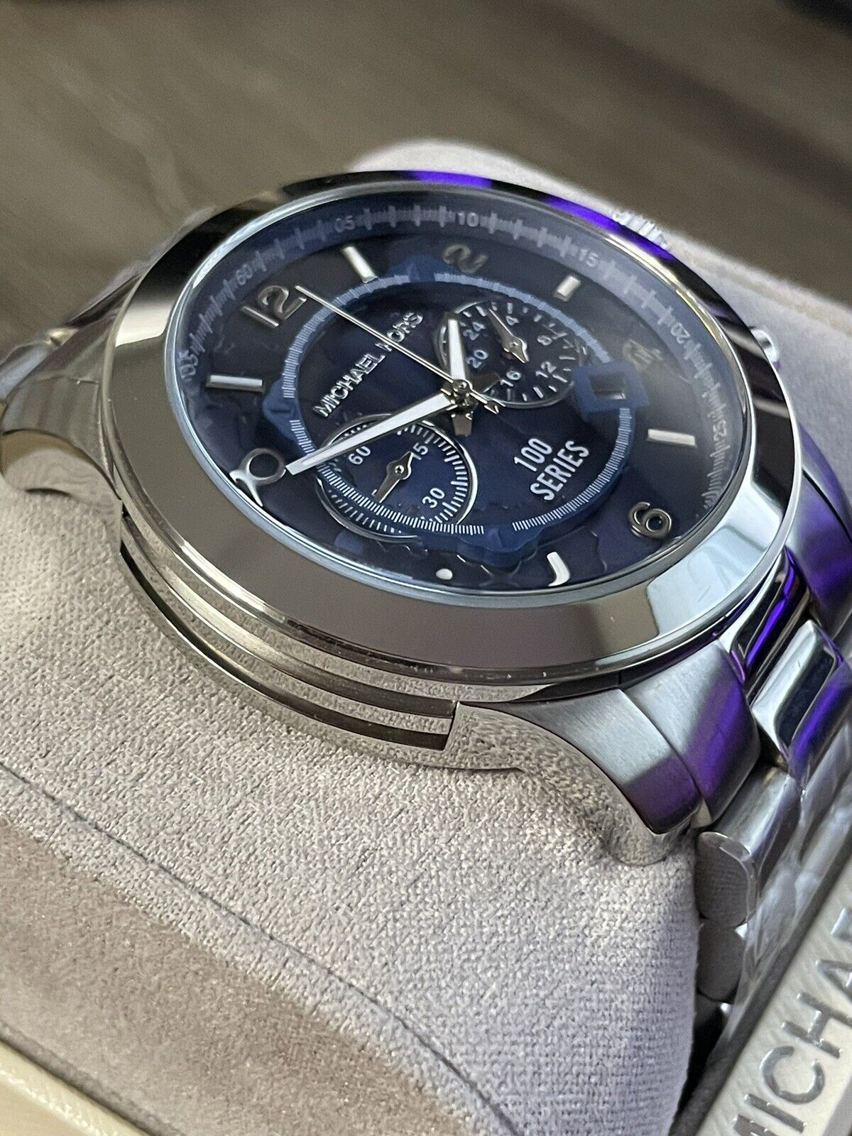 Michael Kors Stop Hunger Chronograph Blue Dial Silver Steel Strap Watch for Men - MK8314