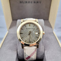 Burberry The City Gold Dial Haymarket Brown Leather Strap Watch for Women - BU9026