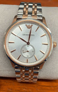 Emporio Armani Classic Silver Dial Two Tone Steel Strap Watch For Men - AR1839