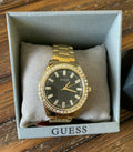Guess Sparkler Diamonds Black Dial Gold Steel Strap Watch for Women - GW0111L2