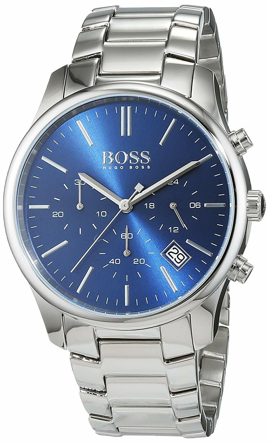 Hugo Boss Commander Blue Dial Silver Steel Strap Watch for Men - 1513434