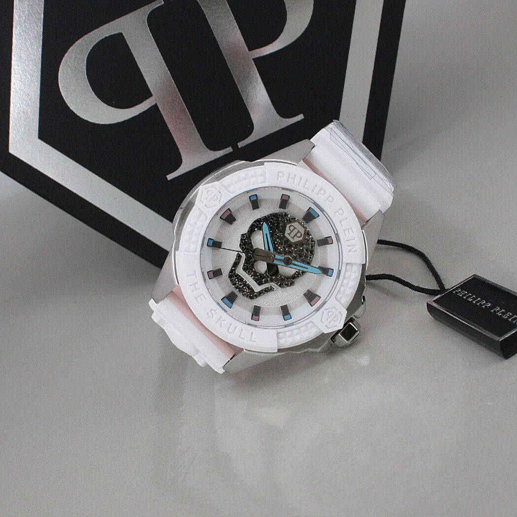 Philipp Plein The Skull White Dial White Silicone Strap Watch for Men - PWAAA1521