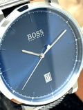 Hugo Boss Horizon Blue Dial Grey Leather Strap Watch for Men - 1513539