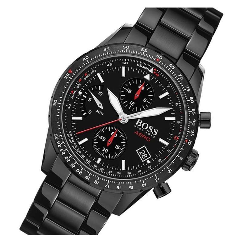 Hugo Boss Aero Black Dial Black Steel Strap Watch for Men - 1513771