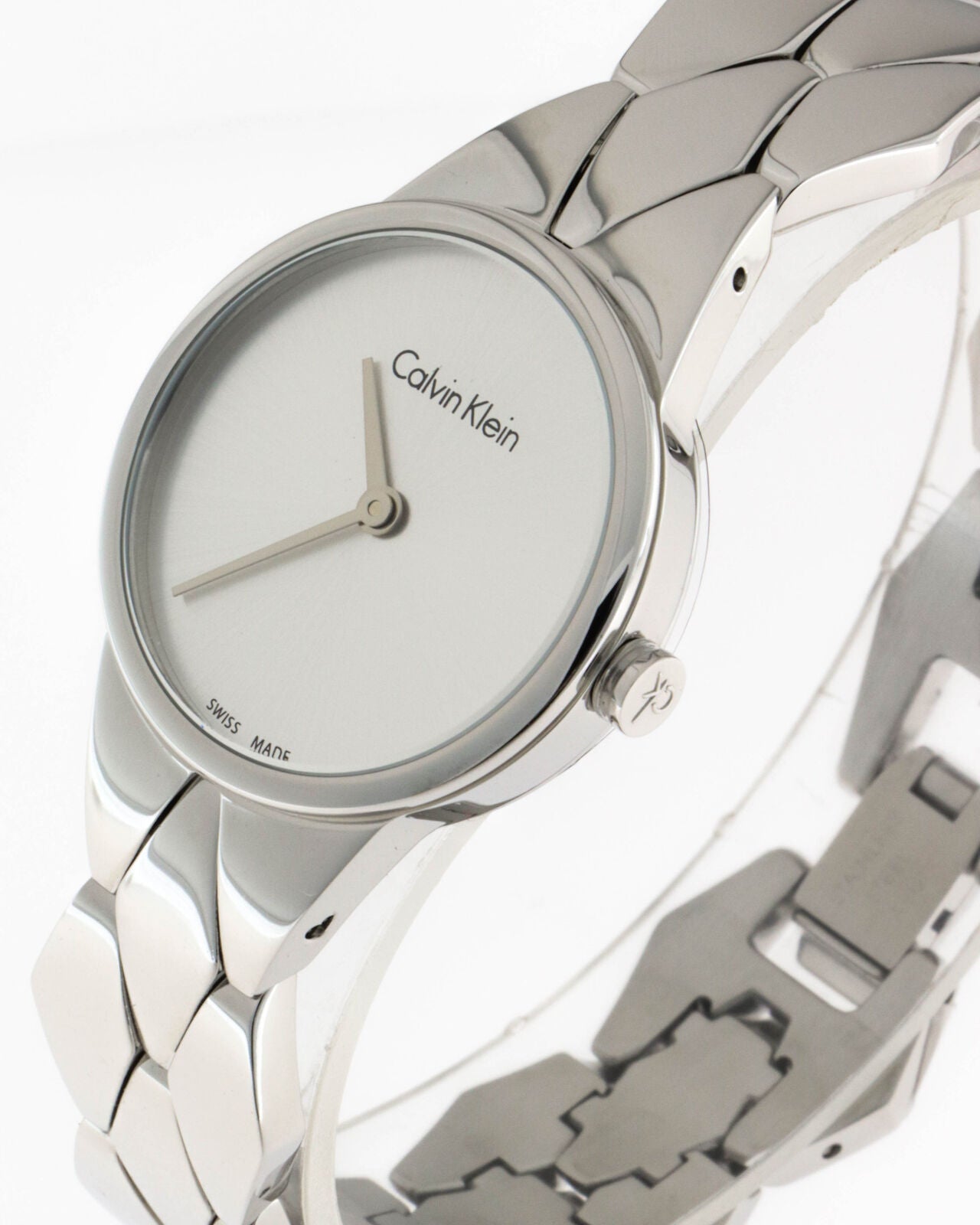 Calvin Klein Snake Silver Dial Silver Steel Strap Watch For Women - K6E23146