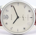 Gucci G Timeless Automatic Silver Dial Red Leather Strap Watch For Men - YA126346
