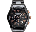 Emporio Armani Valente Ceramica Chronograph Black Dial Black Steel Strap Watch For Men - AR1410