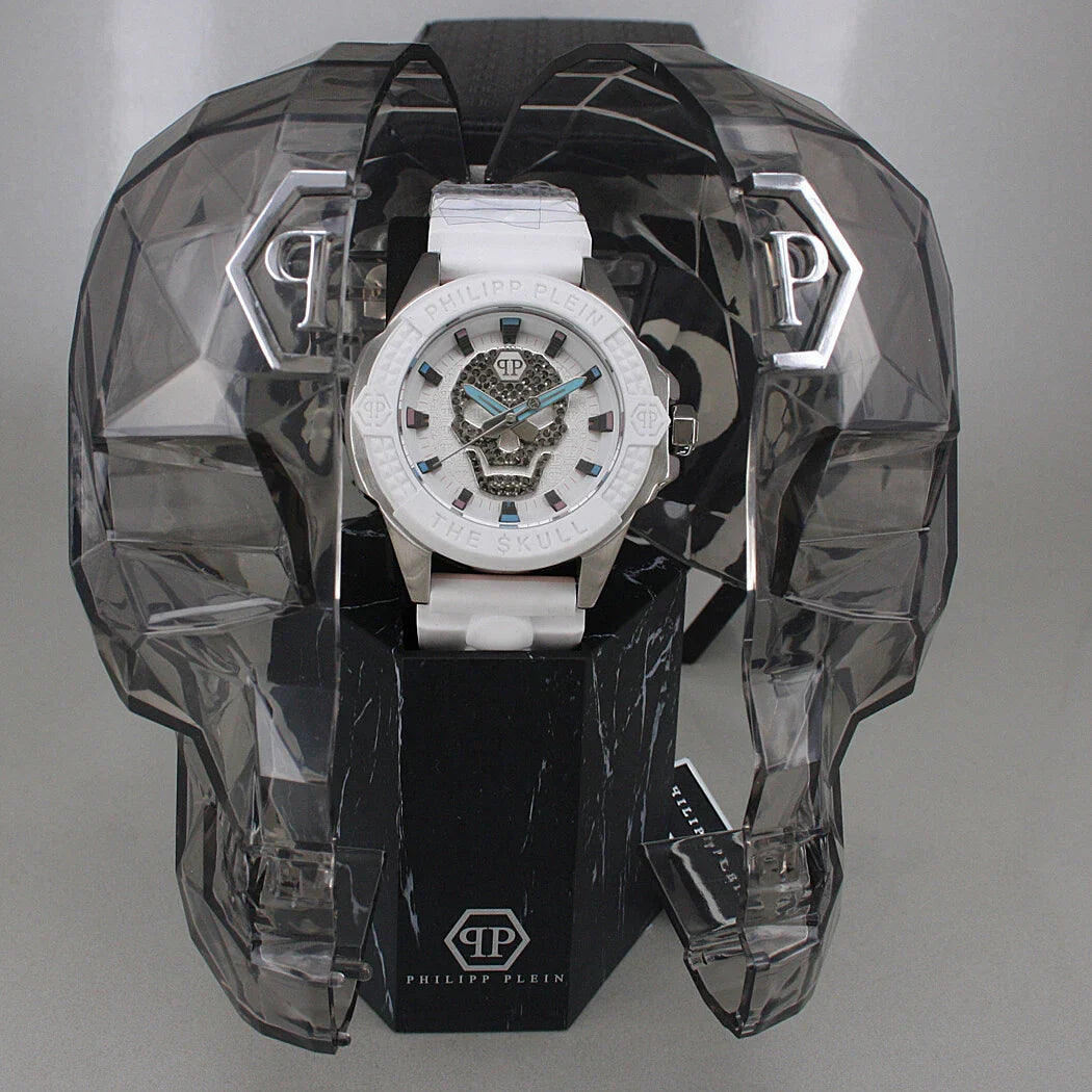 Philipp Plein The Skull White Dial White Silicone Strap Watch for Men - PWAAA1521