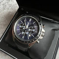 Hugo Boss Driver Sport Chronograph Blue Dial Black Leather Strap Watch for Men - 1513077