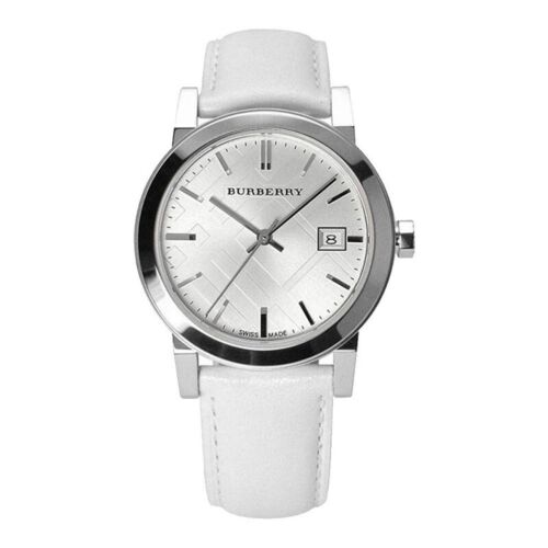 Burberry The City White Dial White Leather Strap Watch for Women - BU9128