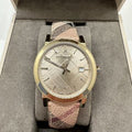Burberry The City Gold Dial Haymarket Brown Leather Strap Watch for Women - BU9026