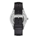 Emporio Armani Meccanico Silver Skeleton Dial Black Leather Strap Watch For Men - AR2072