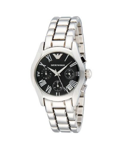 Emporio Armani Velente Chronograph Black Dial Silver Steel Strap Watch For Women - AR0674