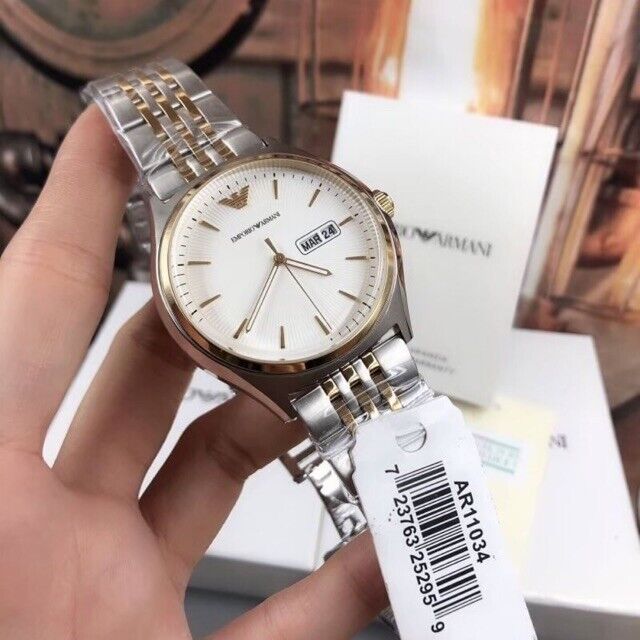 Emporio Armani Cream Dial Two Tone Steel Strap Watch For Men - AR11034