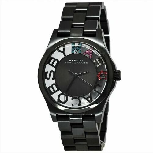 Marc Jacobs Henry Skeleton Black Dial Black Steel Strap Watch for Women - MBM3265