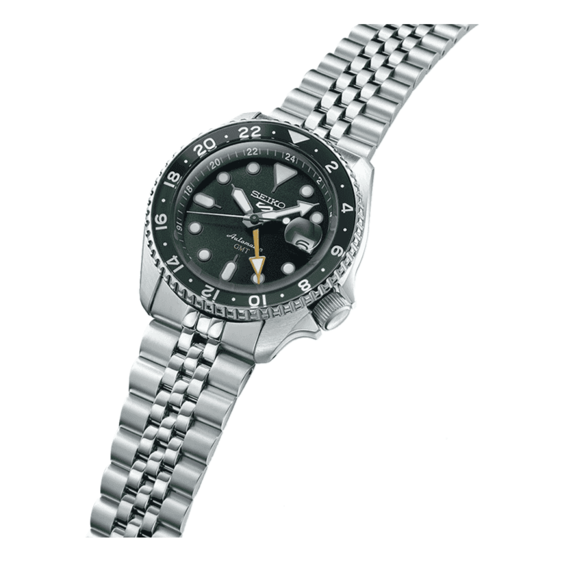 Seiko 5 Sports SKX GMT Automatic Green Dial Silver Steel Strap Watch For Men - SSK035K1