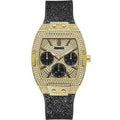 Guess Raven Diamonds Champagne Dial Black Rubber Strap Watch For Women - GW0105L2