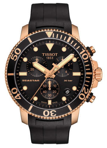 Tissot Seastar 1000 Chronograph Black Dial Black Rubber Strap Watch For Men - T120.417.37.051.00