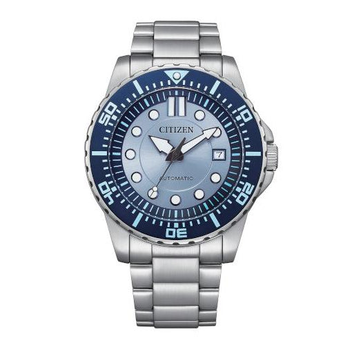 Citizen Mechanical Automatic Blue Dial Silver Steel Strap Watch for Men - NJ0178-81M
